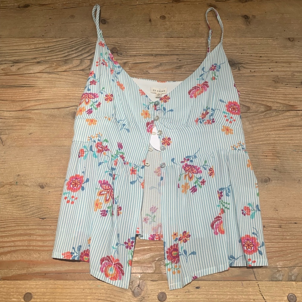 En Creme floral button down tank top